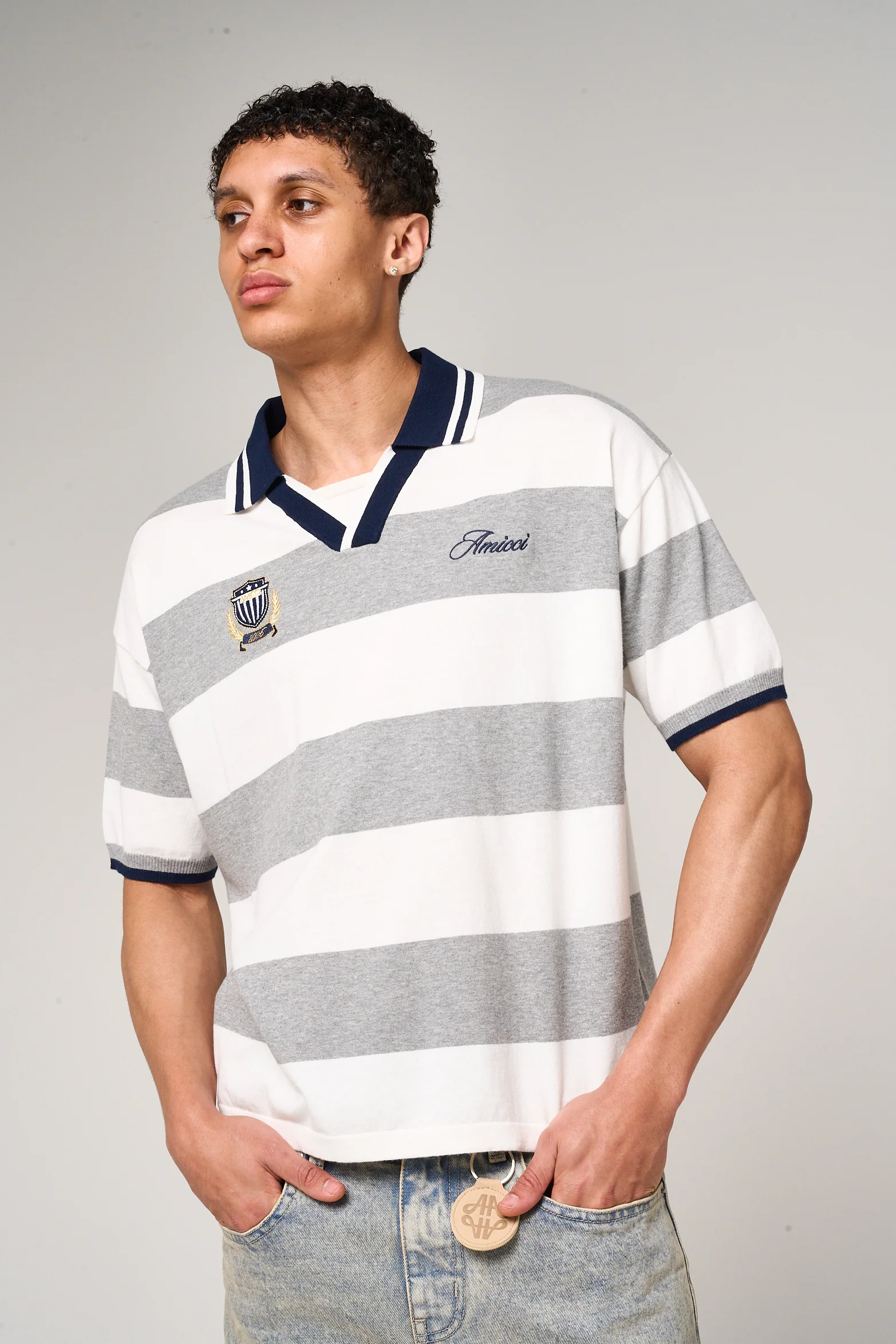 Avendia Striped Knitted Polo Grey - Image 2