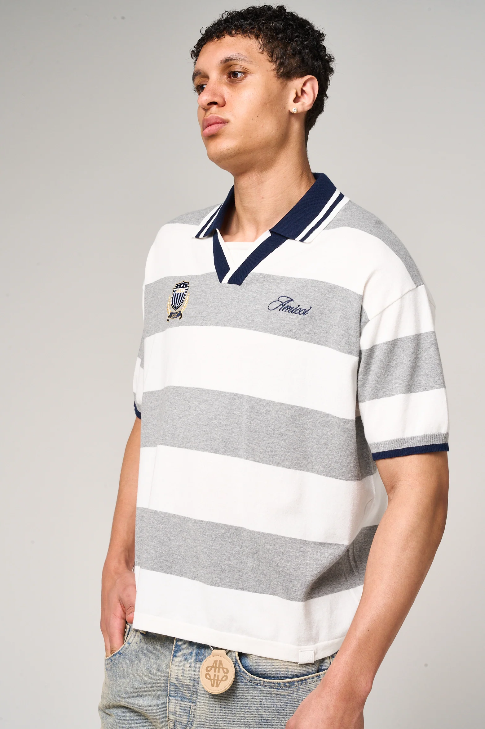 Avendia Striped Knitted Polo Grey - Image 3