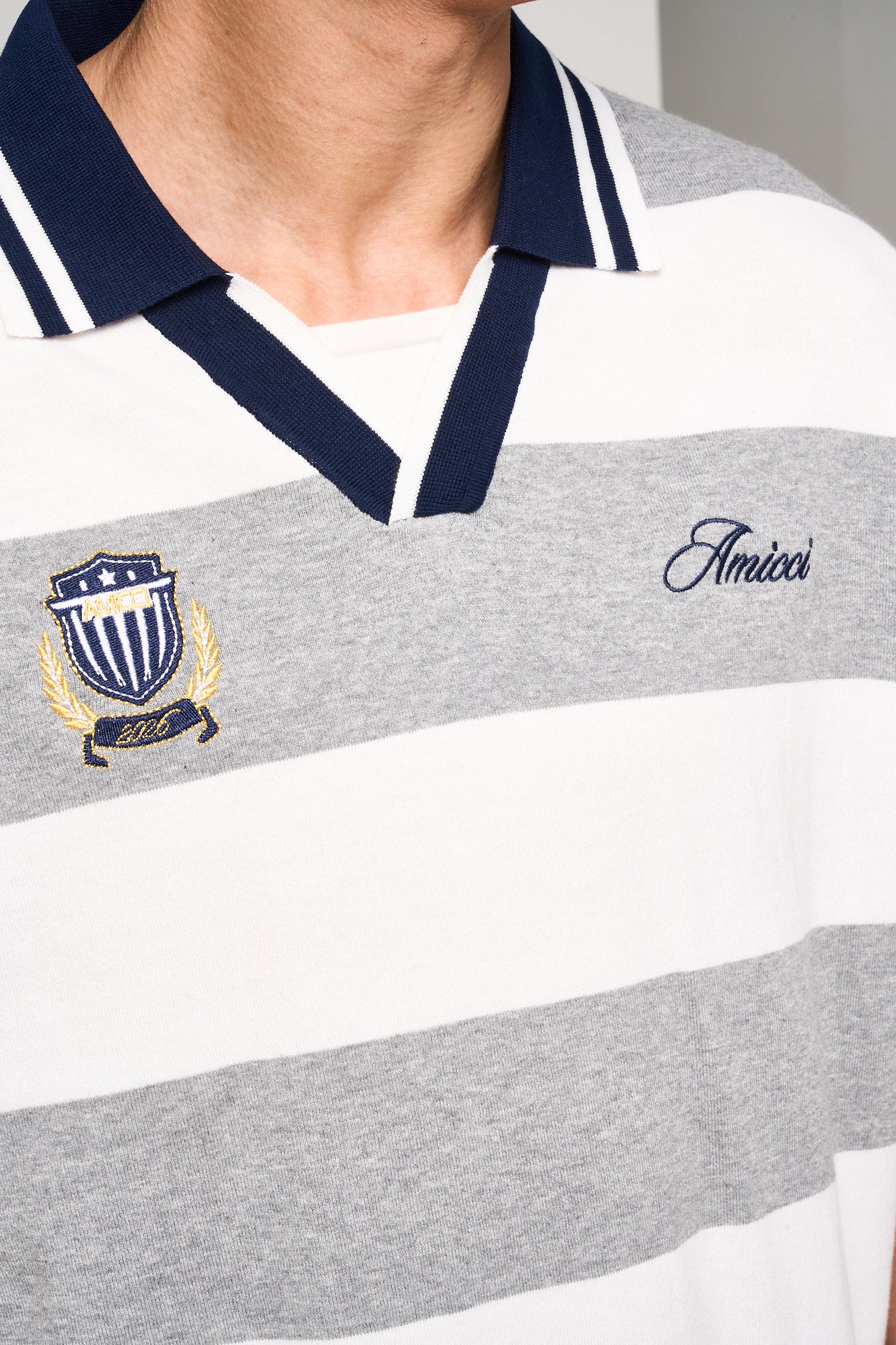 Avendia Striped Knitted Polo Grey - Image 4