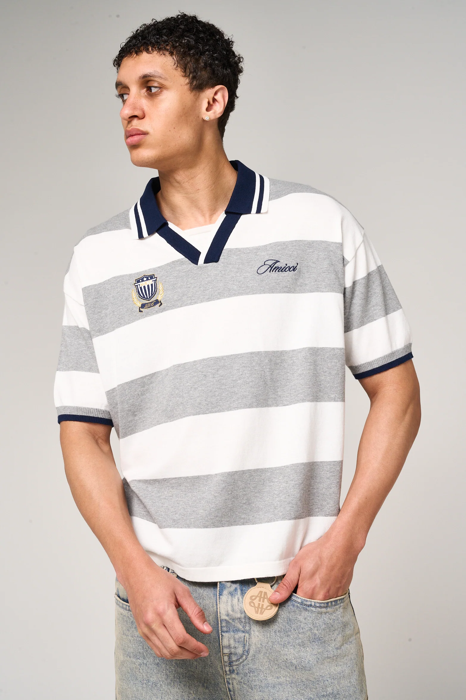 Avendia Striped Knitted Polo Grey - Image 5