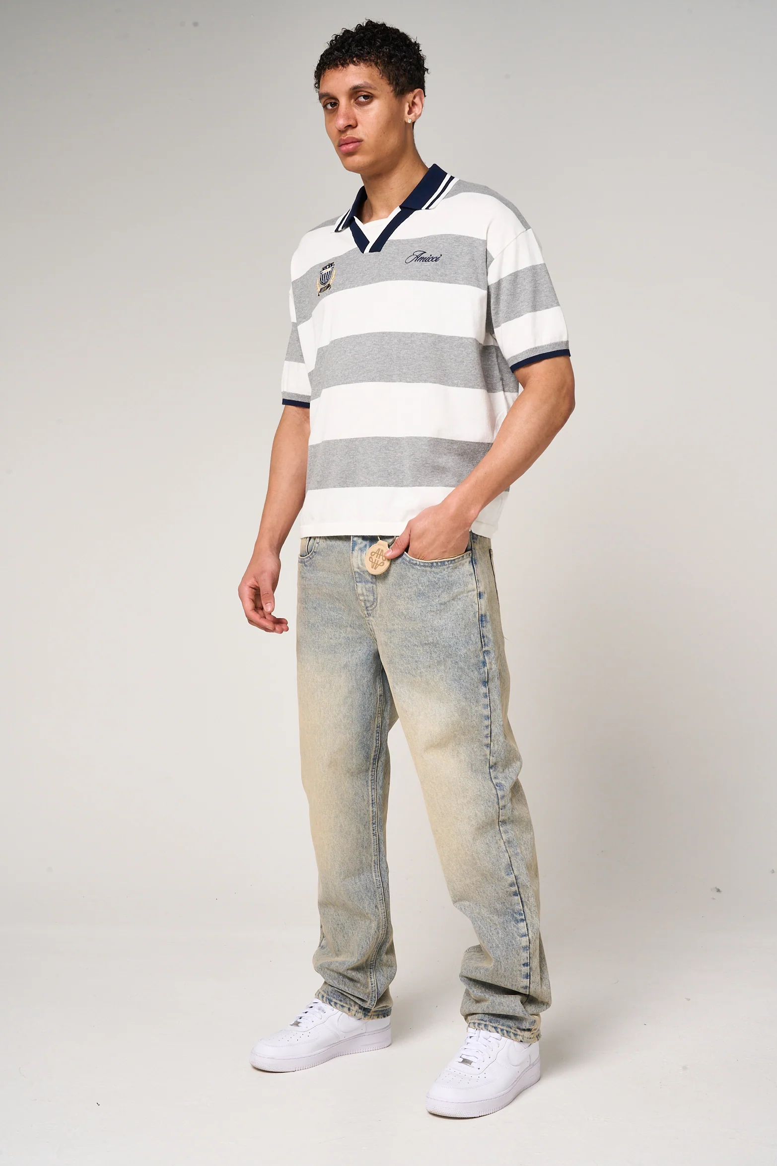 Avendia Striped Knitted Polo Grey - Image 6