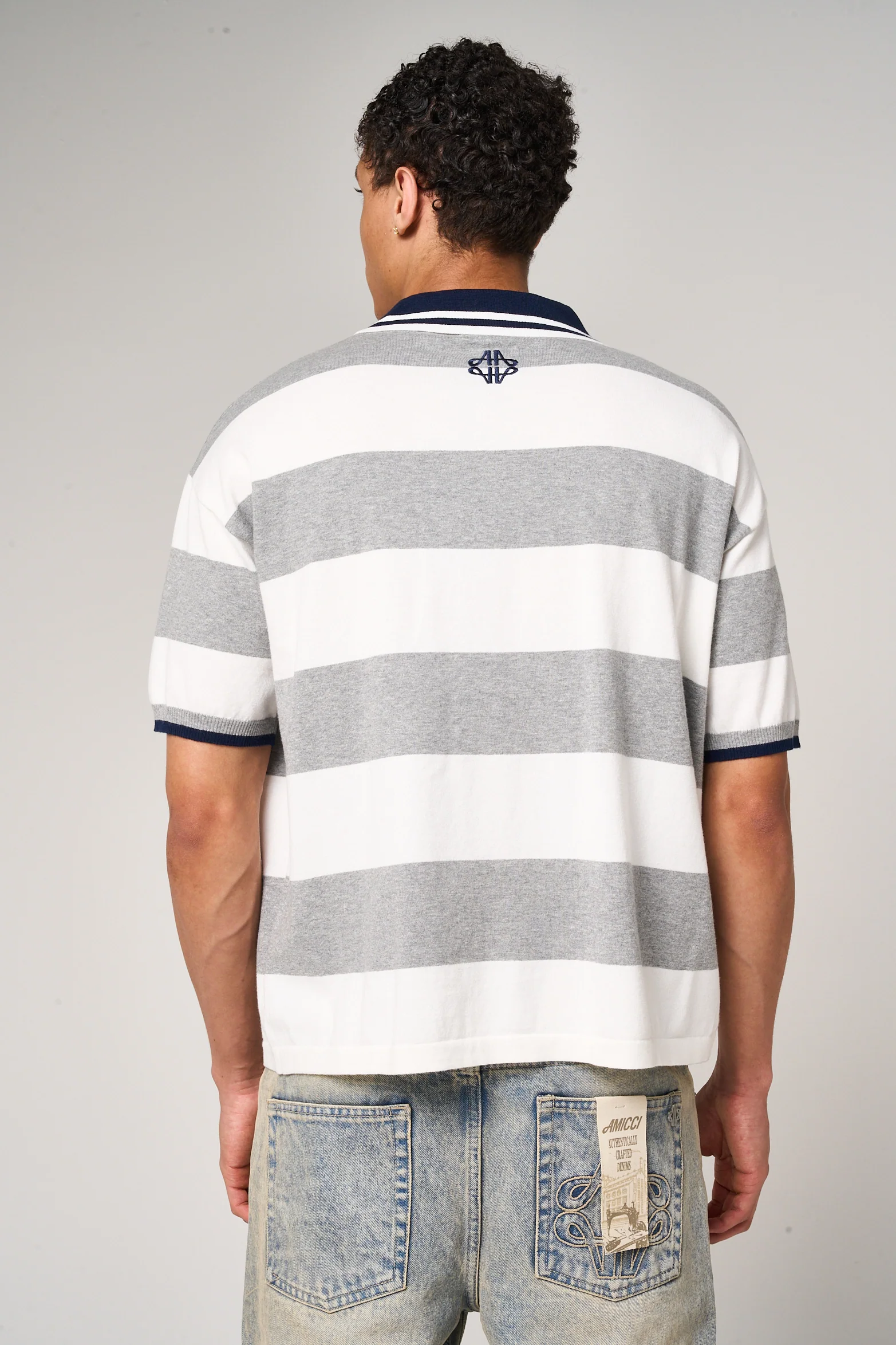 Avendia Striped Knitted Polo Grey - Image 7