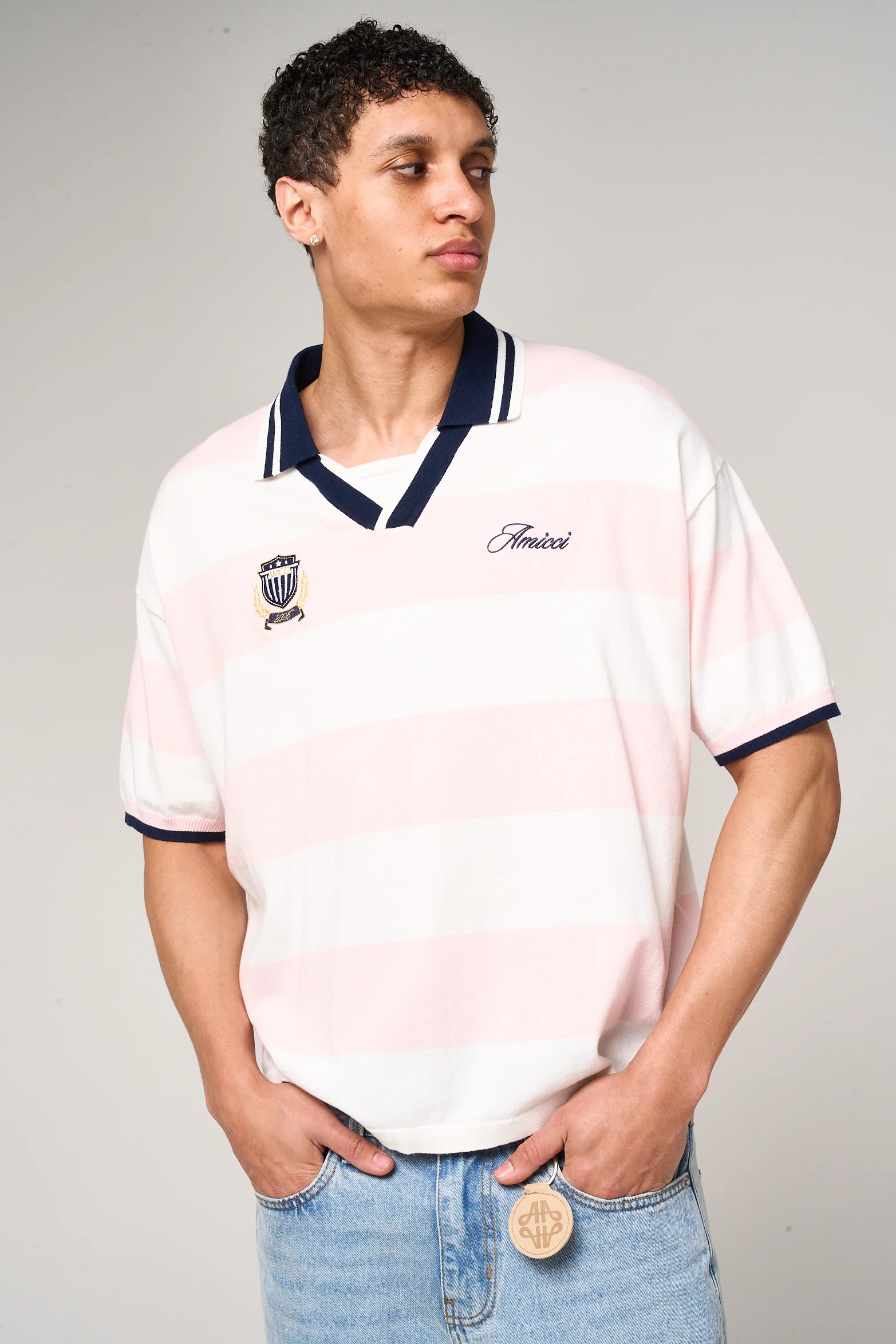 Avendia Striped Knitted Polo Pink - Image 2