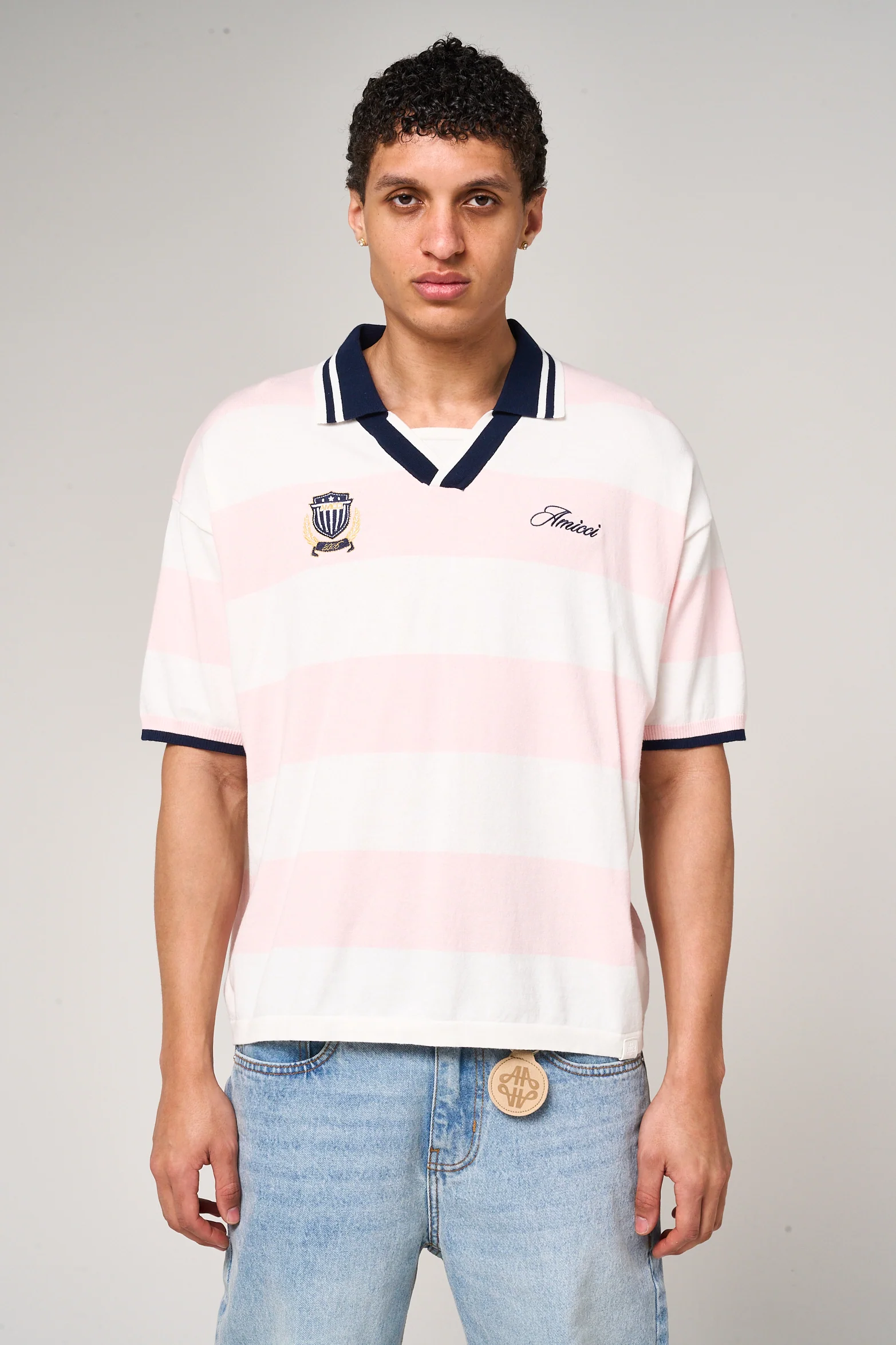 Avendia Striped Knitted Polo Pink - Image 3