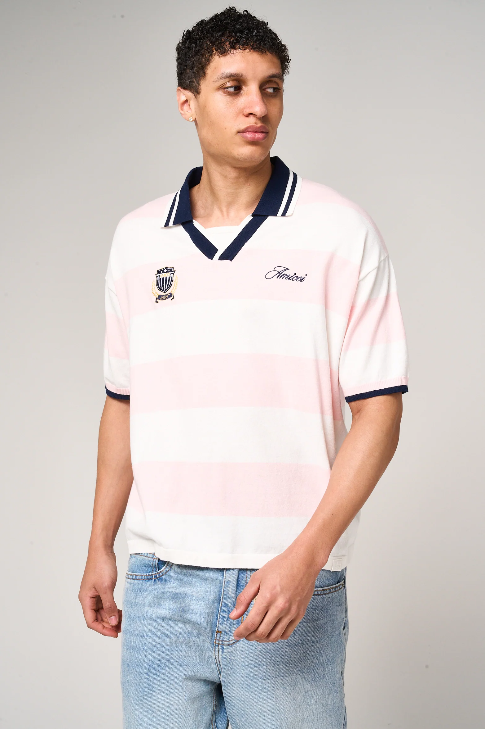 Avendia Striped Knitted Polo Pink - Image 4