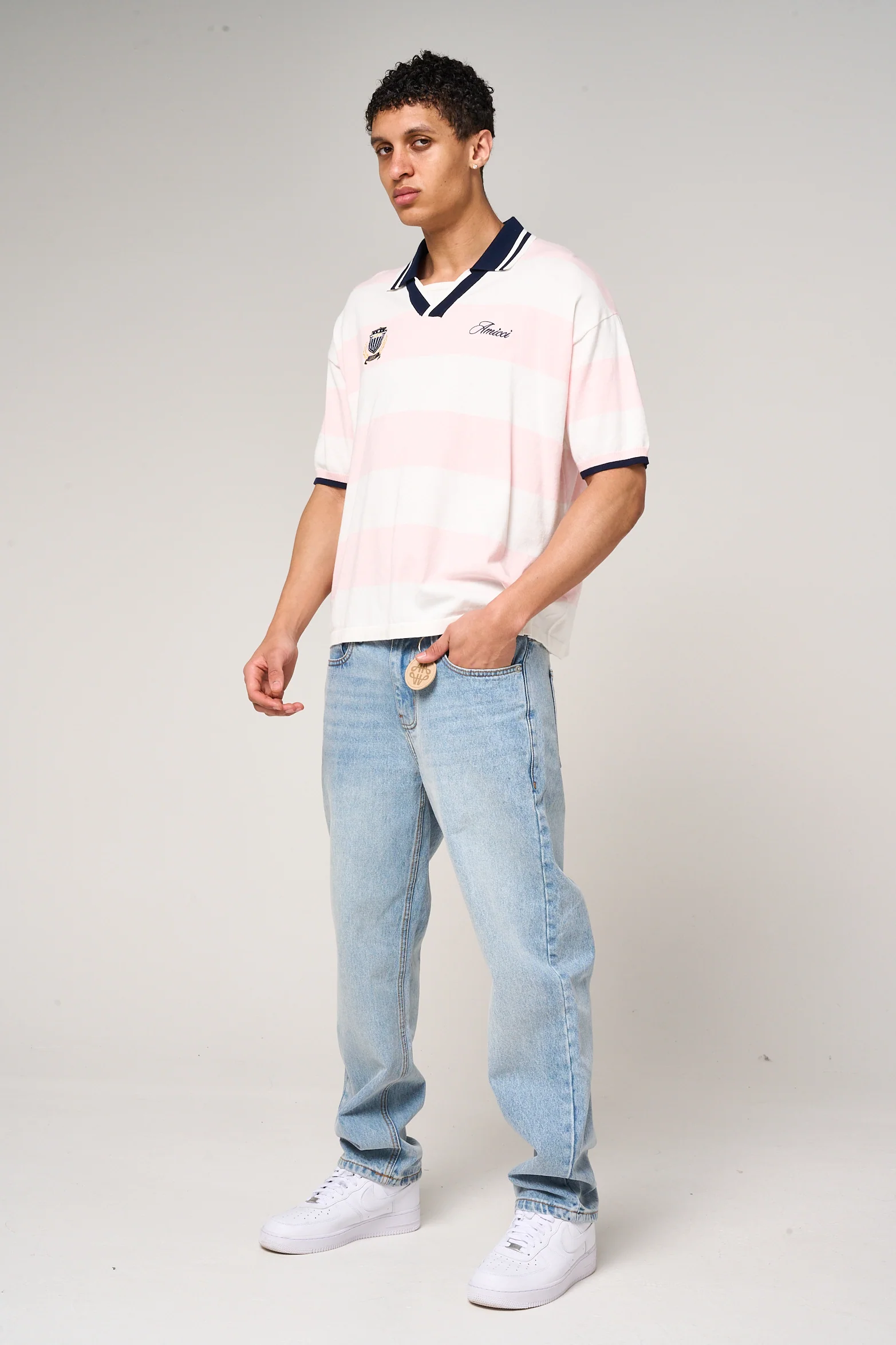 Avendia Striped Knitted Polo Pink - Image 5