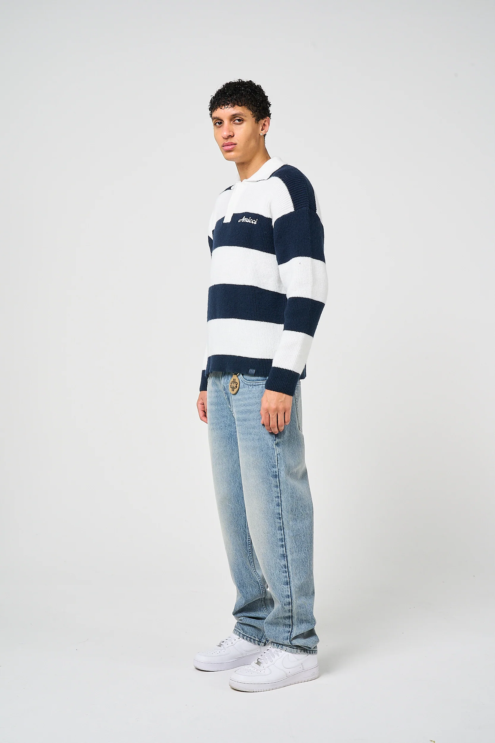 Awing Navy Striped Knitwear Sweatshirt