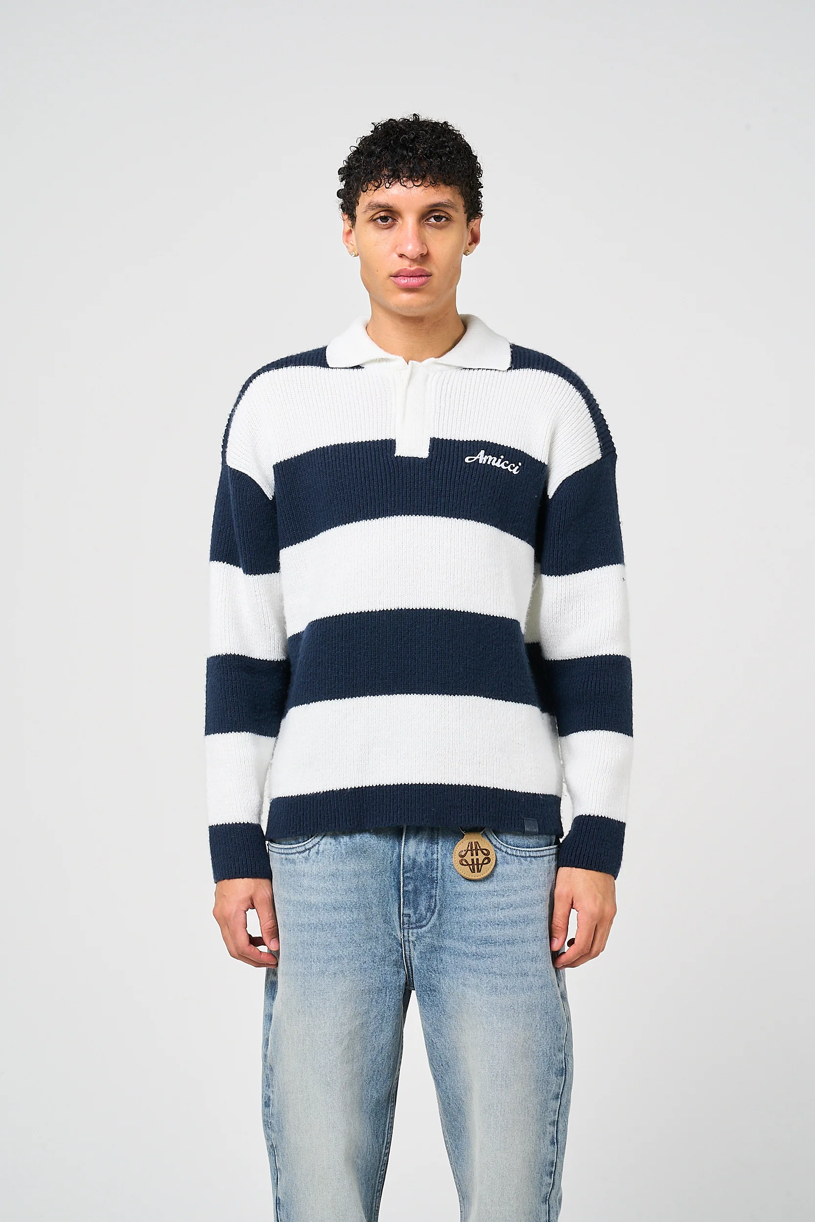 Awing Navy Striped Knitwear Sweatshirt - Image 2