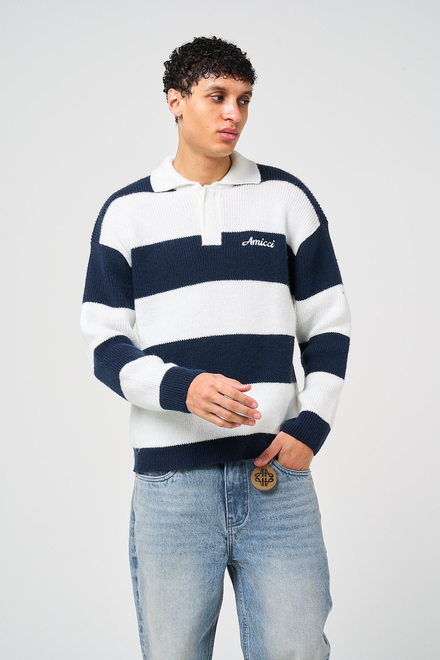 Awing Navy Striped Knitwear Sweatshirt - Image 3