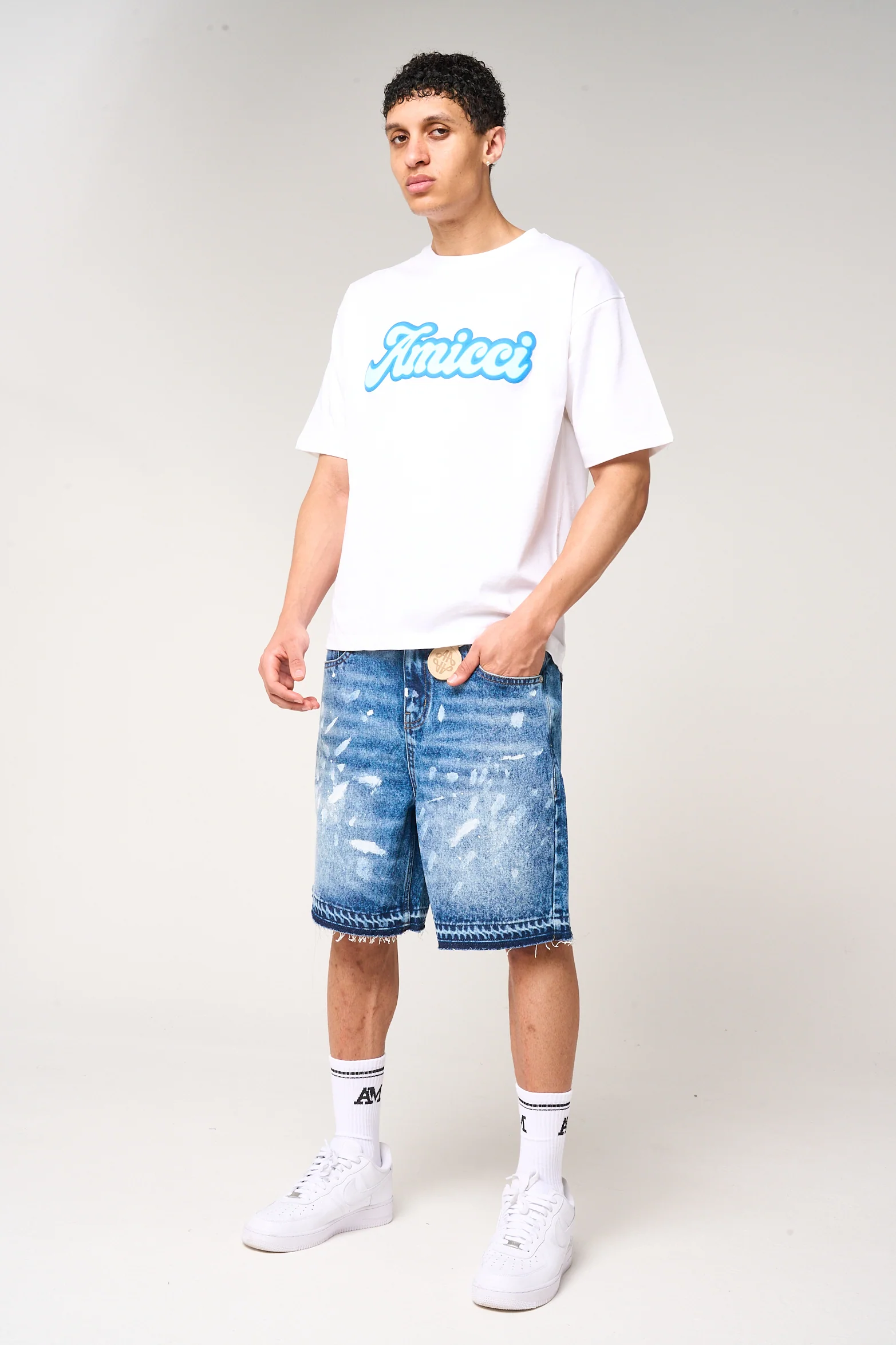 Cardenas Paint Splat Denim Short Blue - Image 5