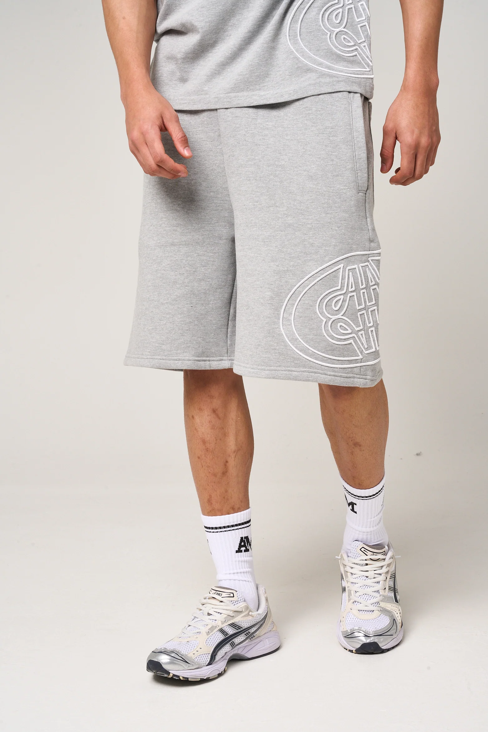 Fares Logo Embroidery Shorts Grey - Image 4