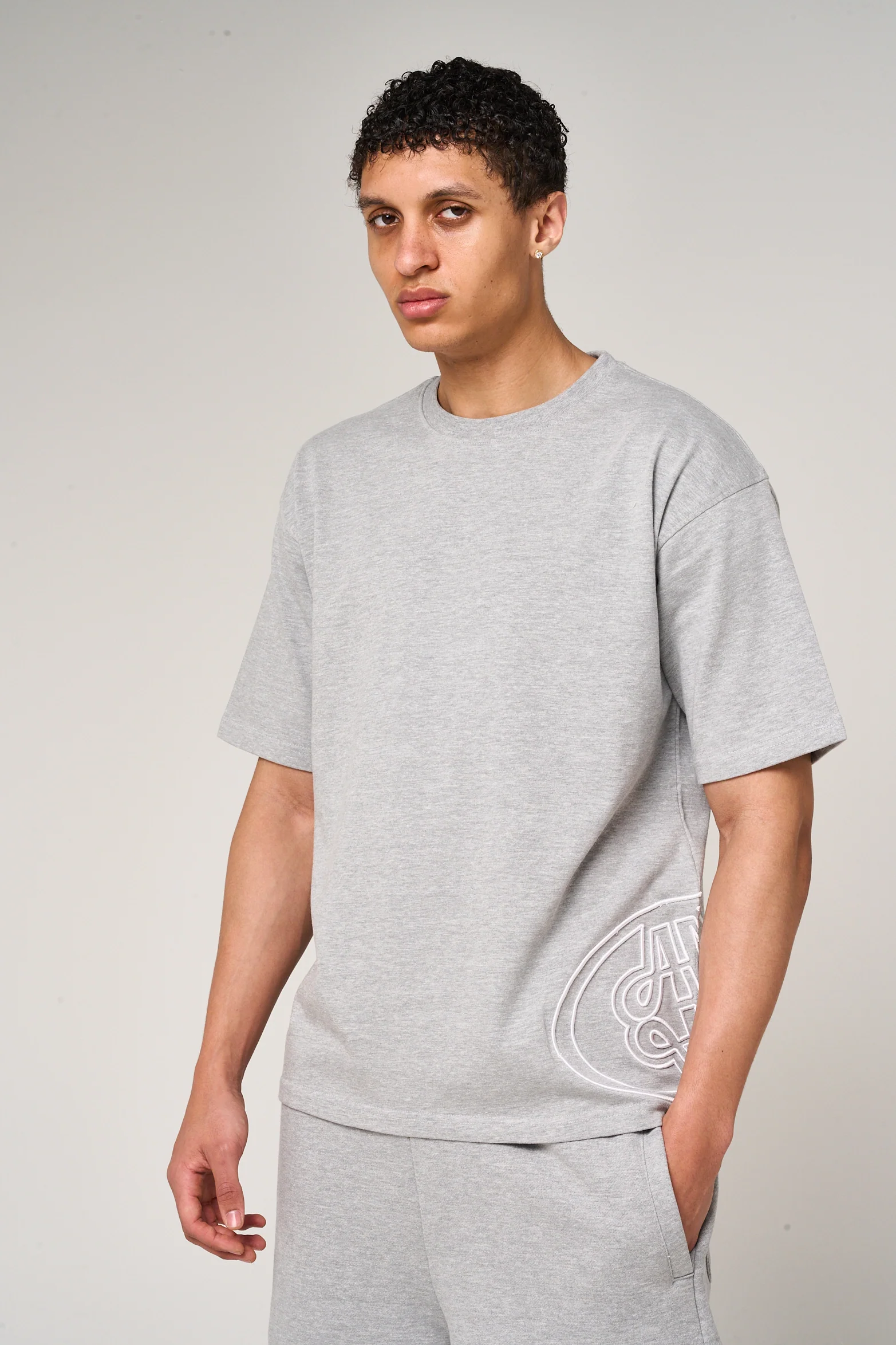 Fares Logo Embroidery T Shirt Grey - Image 2