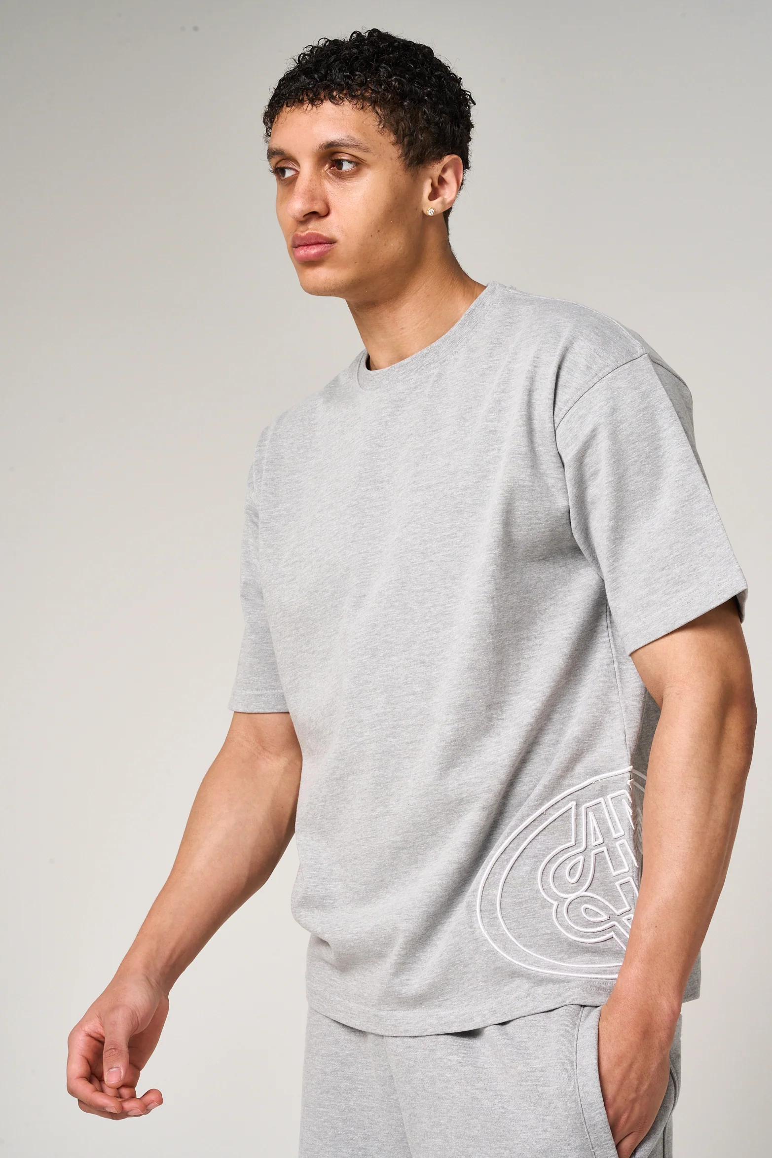 Fares Logo Embroidery T Shirt Grey - Image 3