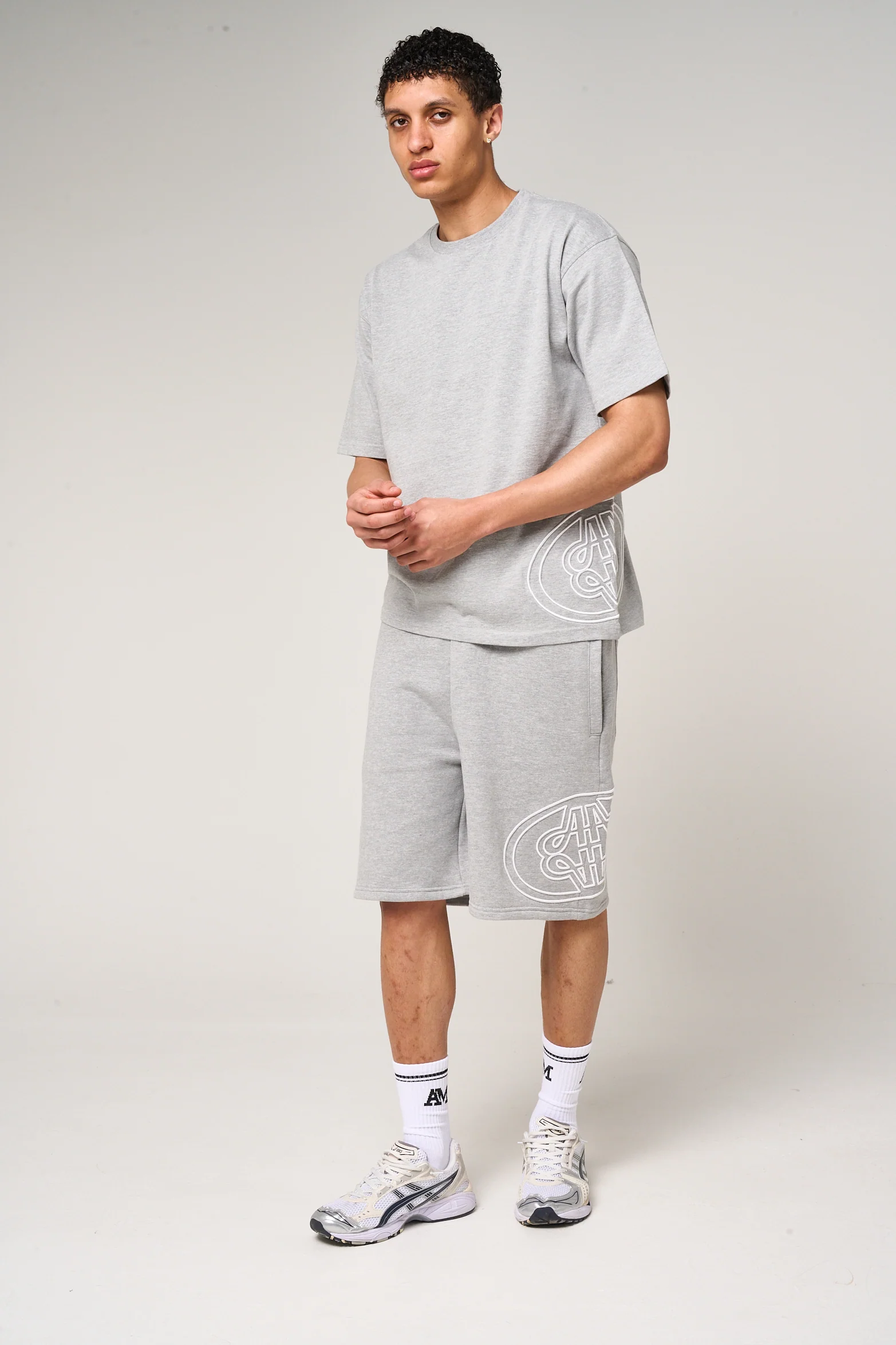 Fares Logo Embroidery T Shirt Grey - Image 6