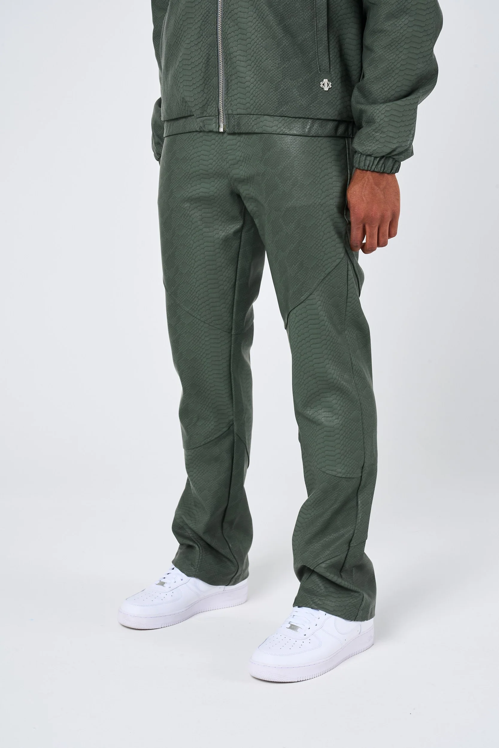 Isandro Khaki Croc Leather Pants