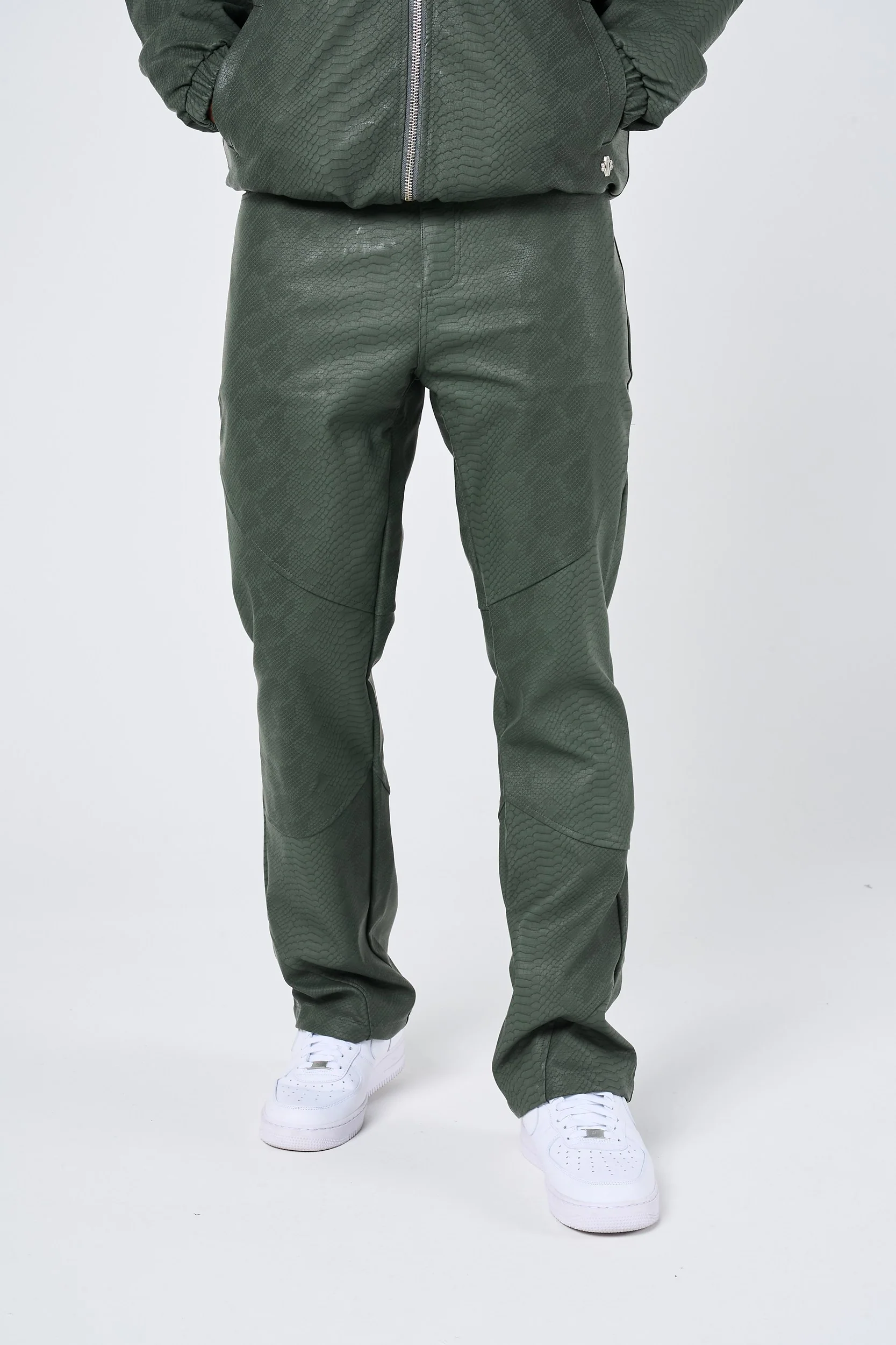 Isandro Khaki Croc Leather Pants - Image 3