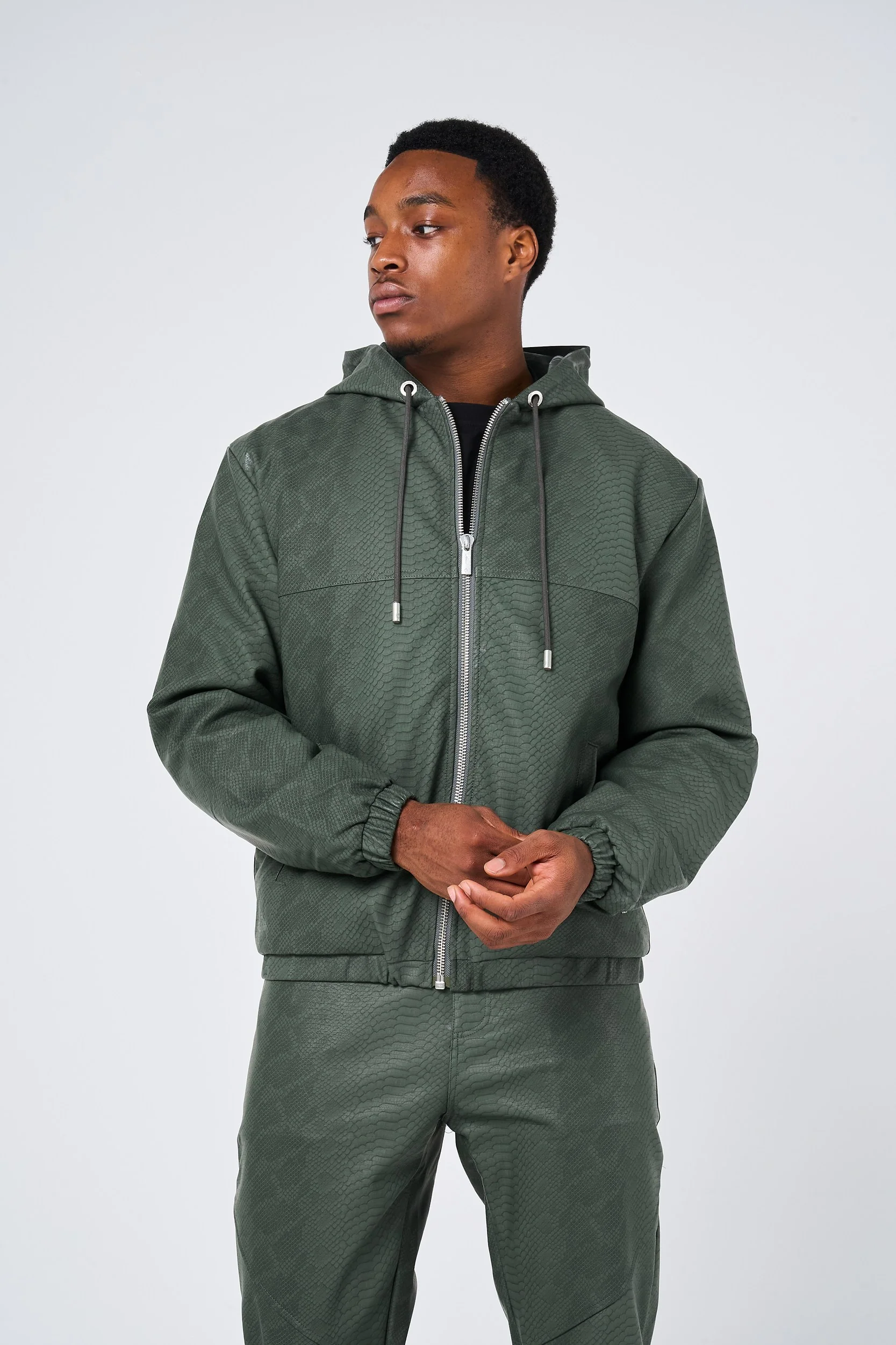 Isandro Khaki Croc Leather Jacket - Image 3