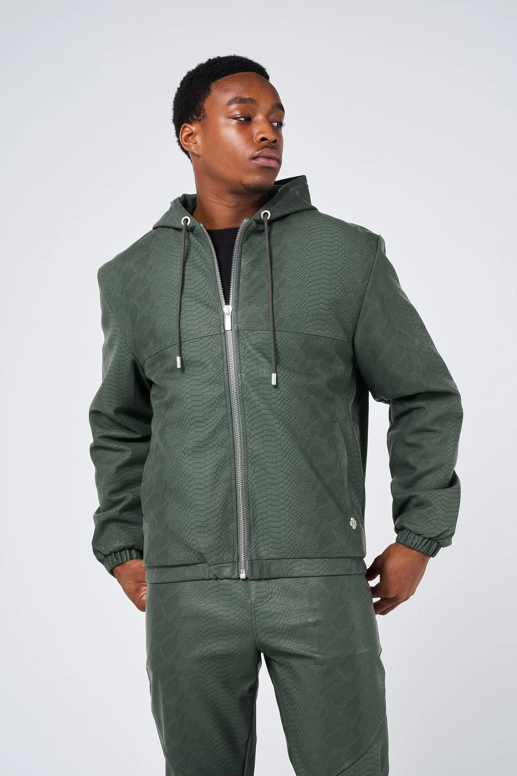 Isandro Khaki Croc Leather Jacket - Image 4