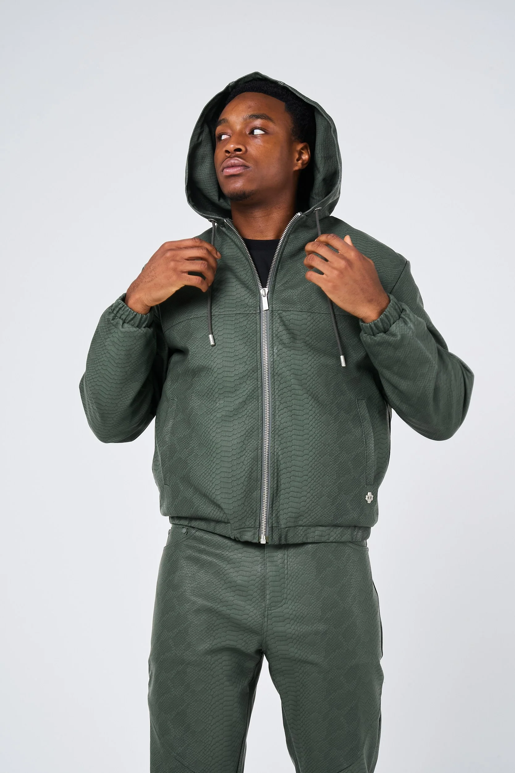 Isandro Khaki Croc Leather Jacket - Image 5