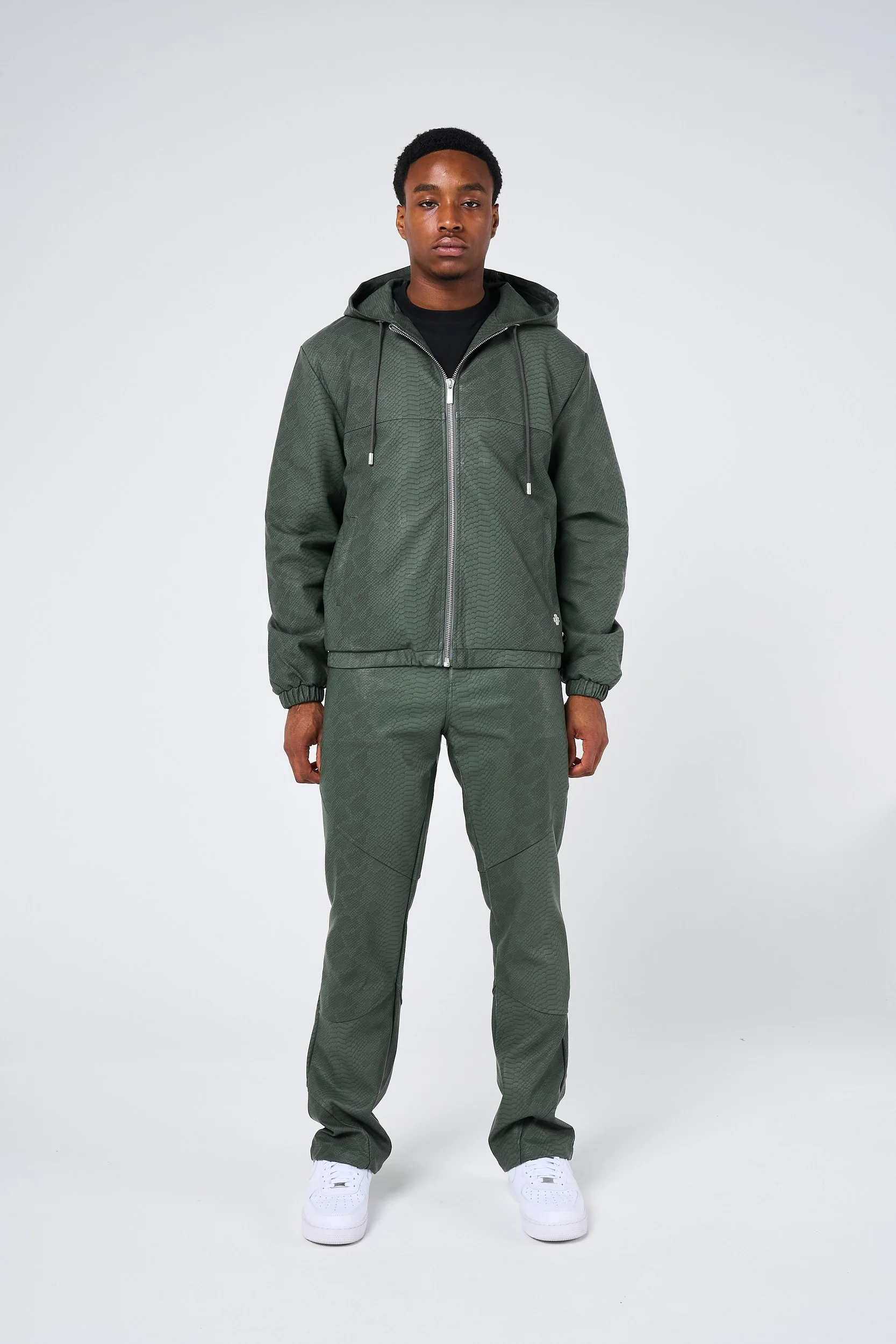 Isandro Khaki Croc Leather Jacket - Image 6