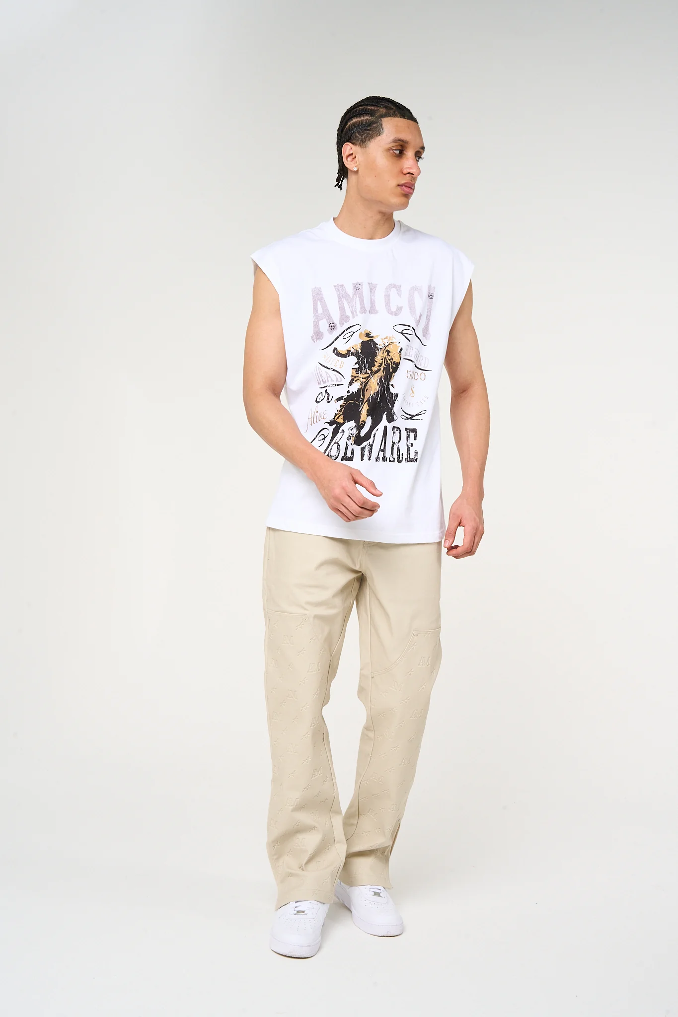 Maceo Embossed Carpenter Pants Beige - Image 4