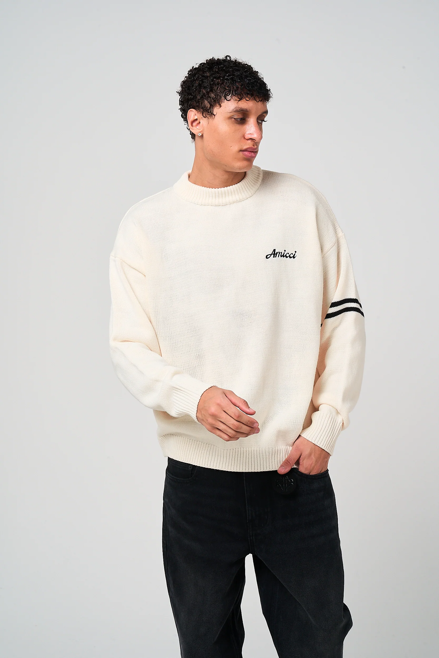Nantes Long Sleeve White Knitted T Shirt - Image 2