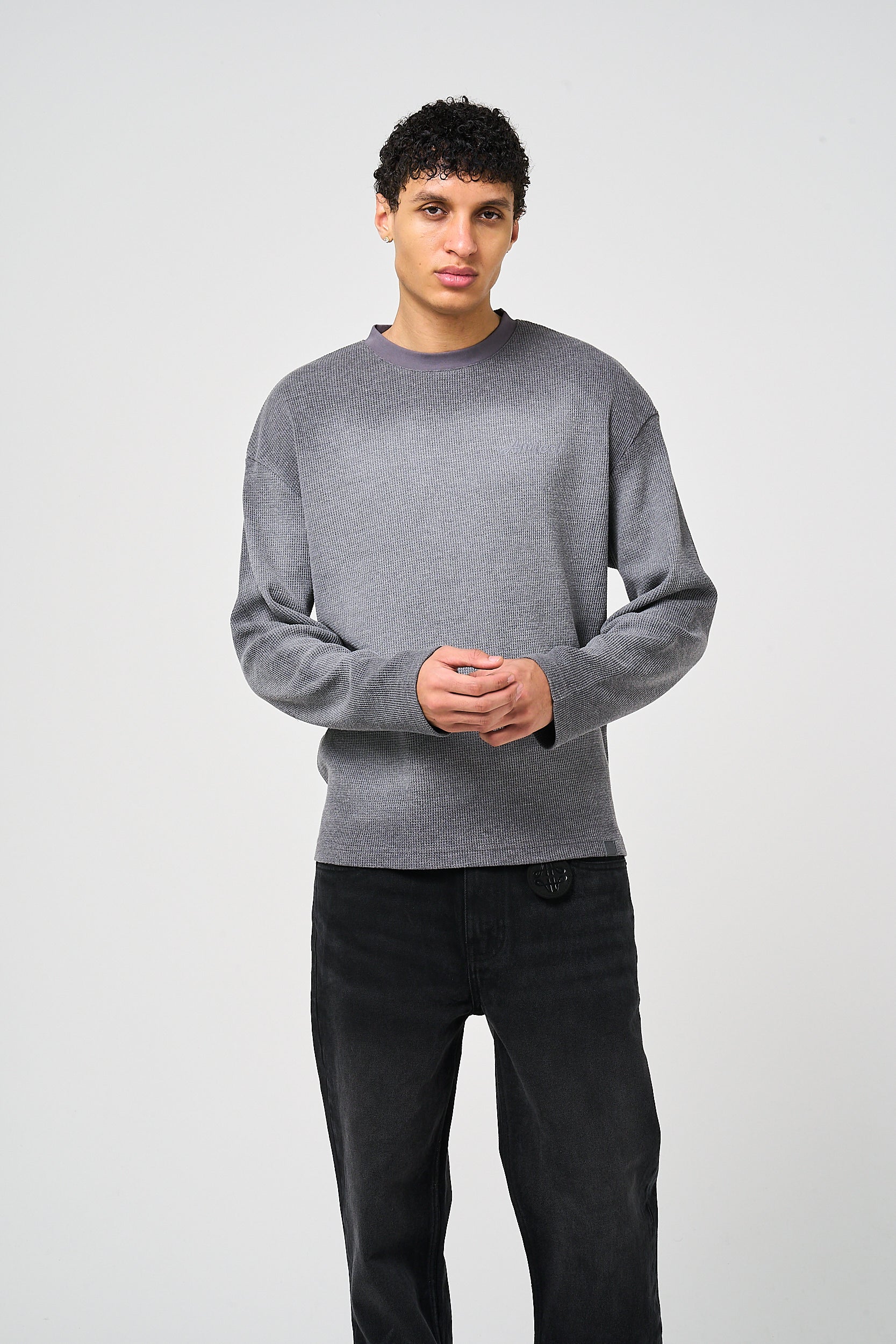 Pandan Grey Waffle Long Sleeve T Shirt - Image 2