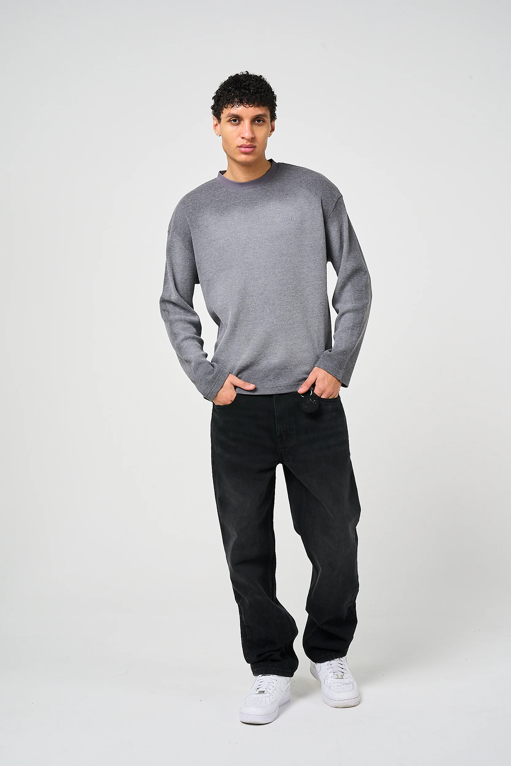 Pandan Grey Waffle Long Sleeve T Shirt - Image 4
