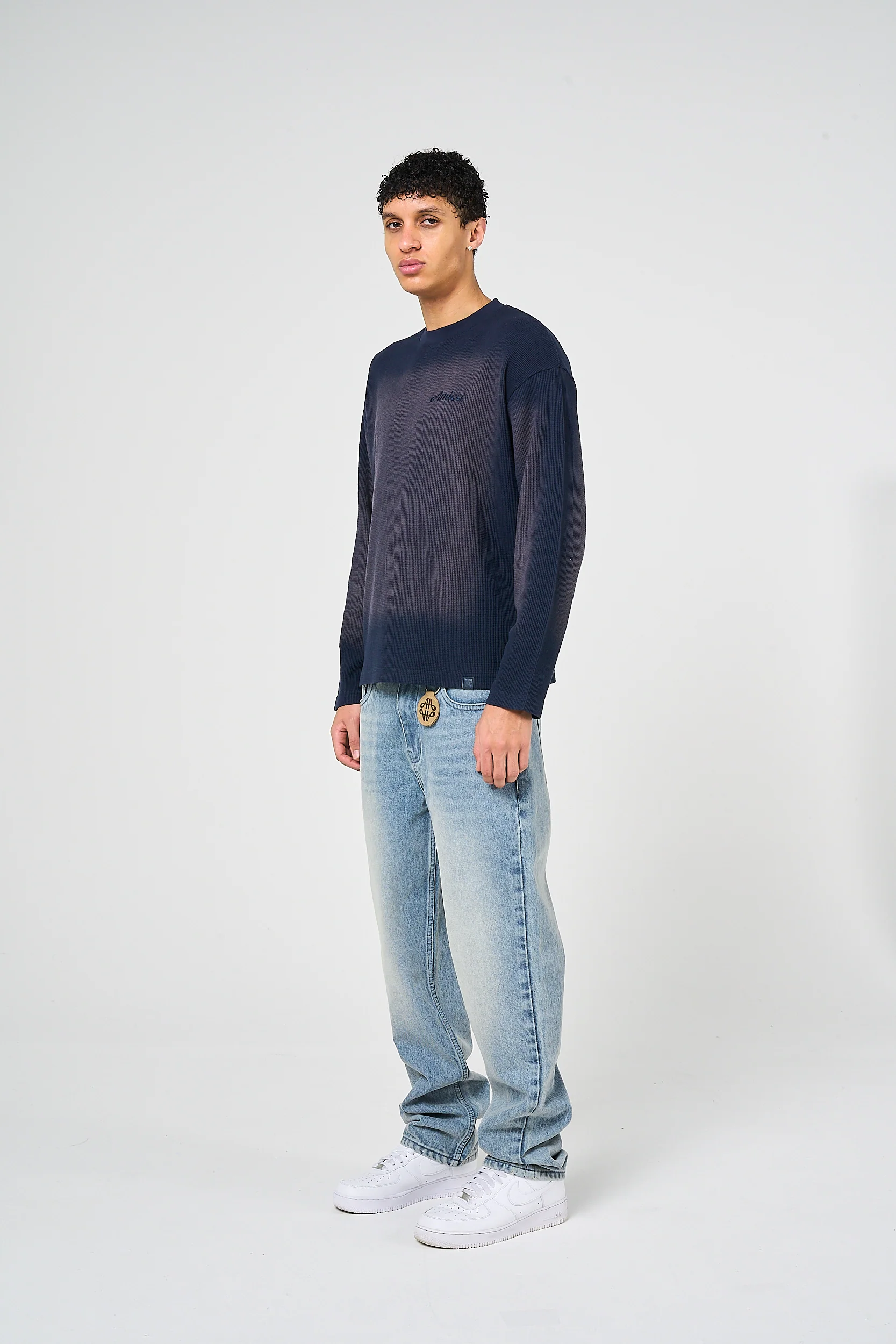 Pandan Navy Waffle Long Sleeve T Shirt