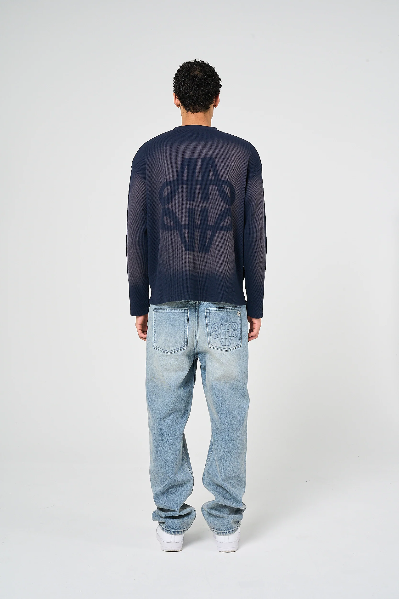 Pandan Navy Waffle Long Sleeve T Shirt - Image 8