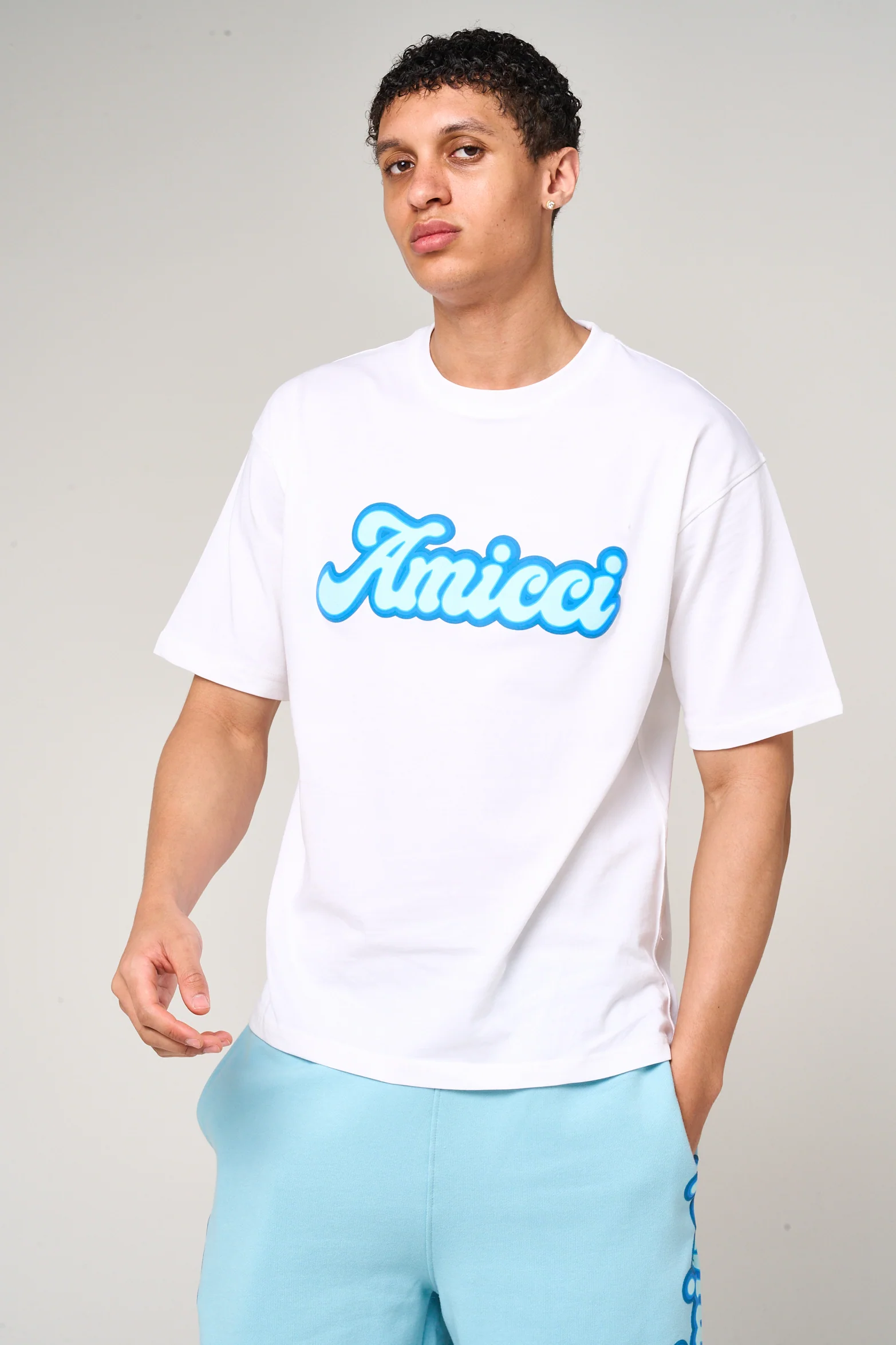 Rachid Logo Print T Shirt Blue - Image 2